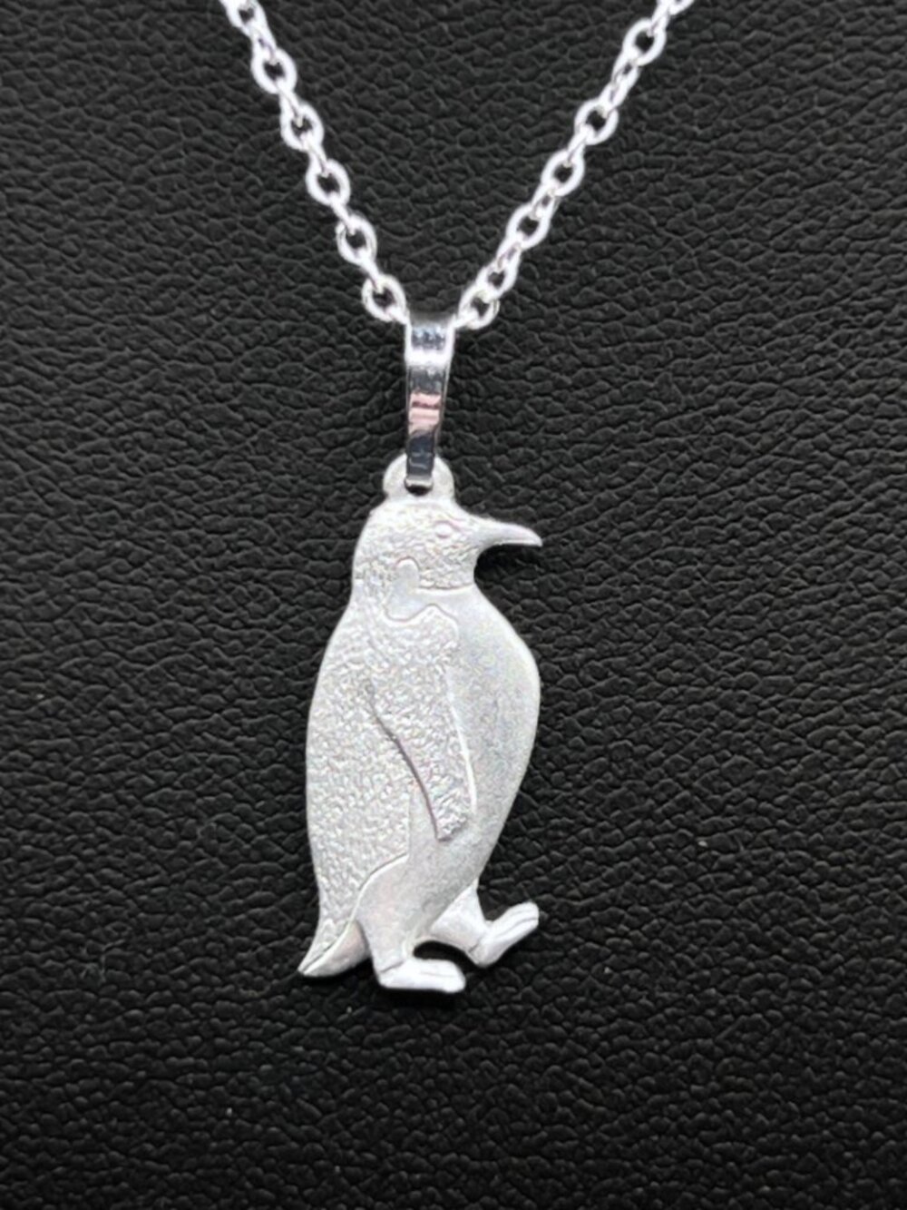 Vintage Pewter Penguin Pendant Necklace with Silver-Plated Chain in Gift Box
